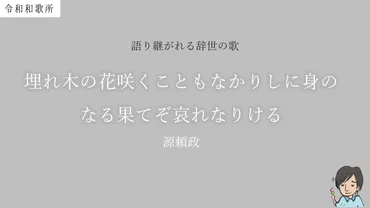 辞世の歌その１５「埋れ木の花咲くこともなかりしに身のなる果てぞ哀れなりける」（源頼政）