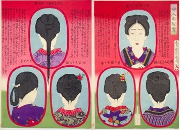 日本髪から洋髪に移行した明治時代のへアルタイル錦絵が興味深い…三つ編みをいかした「まがれいと」など【月日はヘアカットの日】